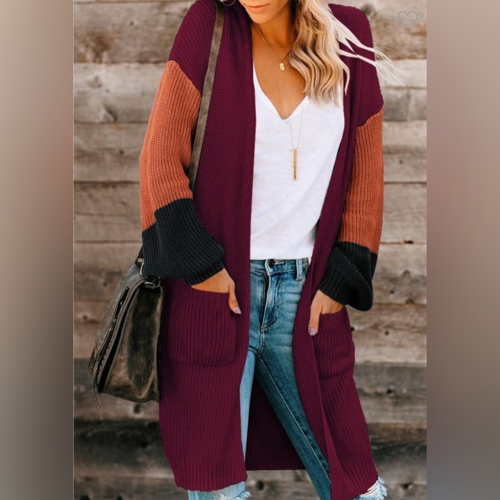Burgundy orange and black cardigan